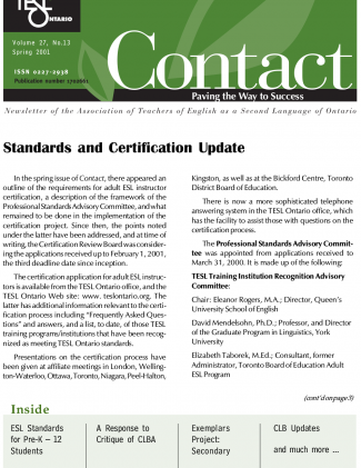 Contact Spring 2001 Issue Cover